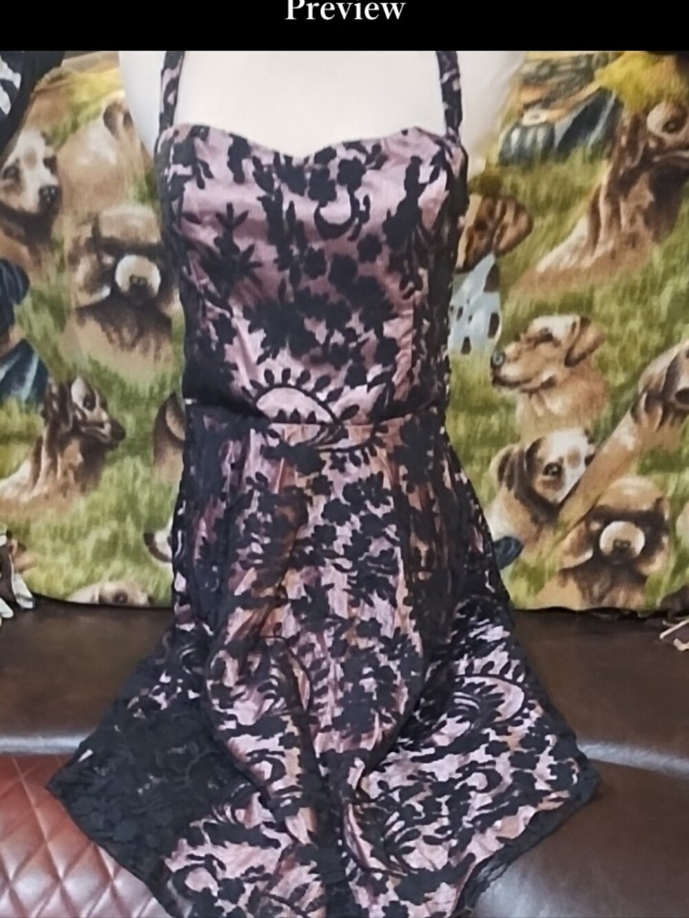 Betsey Johnson Pink and Black Lace Fit-and-Flare Dress